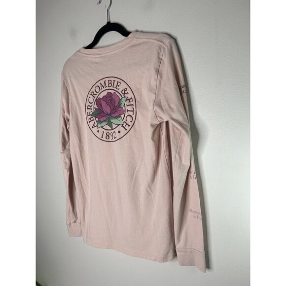 Abercrombie & Fitch Top Women's Long Sleeve Pink Rose Embroidered Logo S… - Picture 7 of 9
